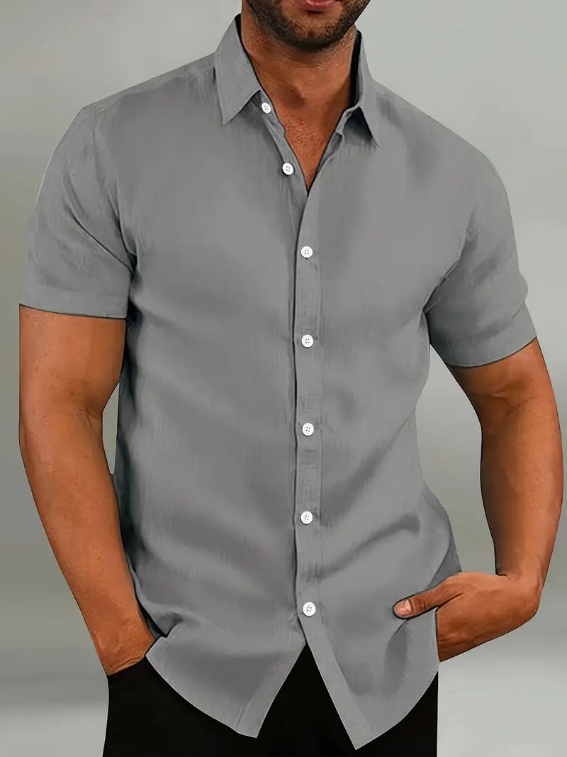 Men's Cotton Short Sleeve Button-Down Shirt-5