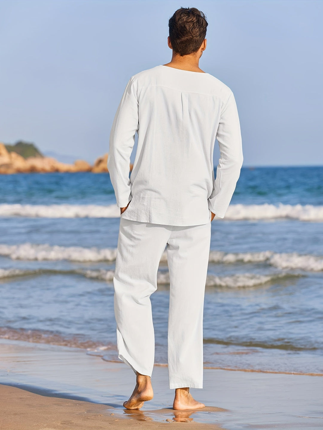 Men's Linen Blend 2-Piece Casual Set with Shirt and Pants 3