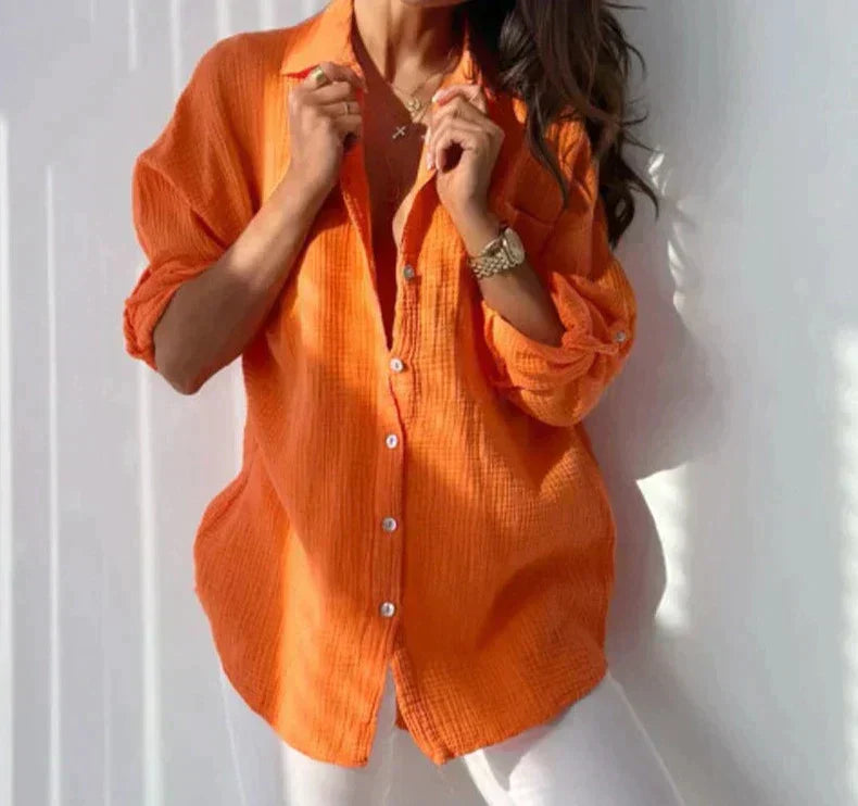 Variant image for Women's Cotton Blouse Long Sleeve Summer Top-1