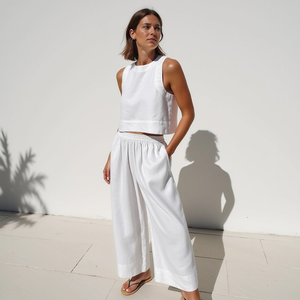 Women's Linen Loungewear Two-Piece Set-3