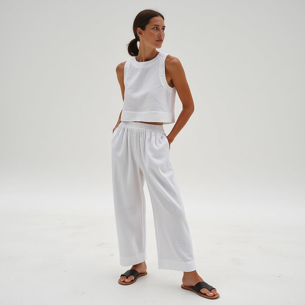 Women's Linen Loungewear Two-Piece Set-4