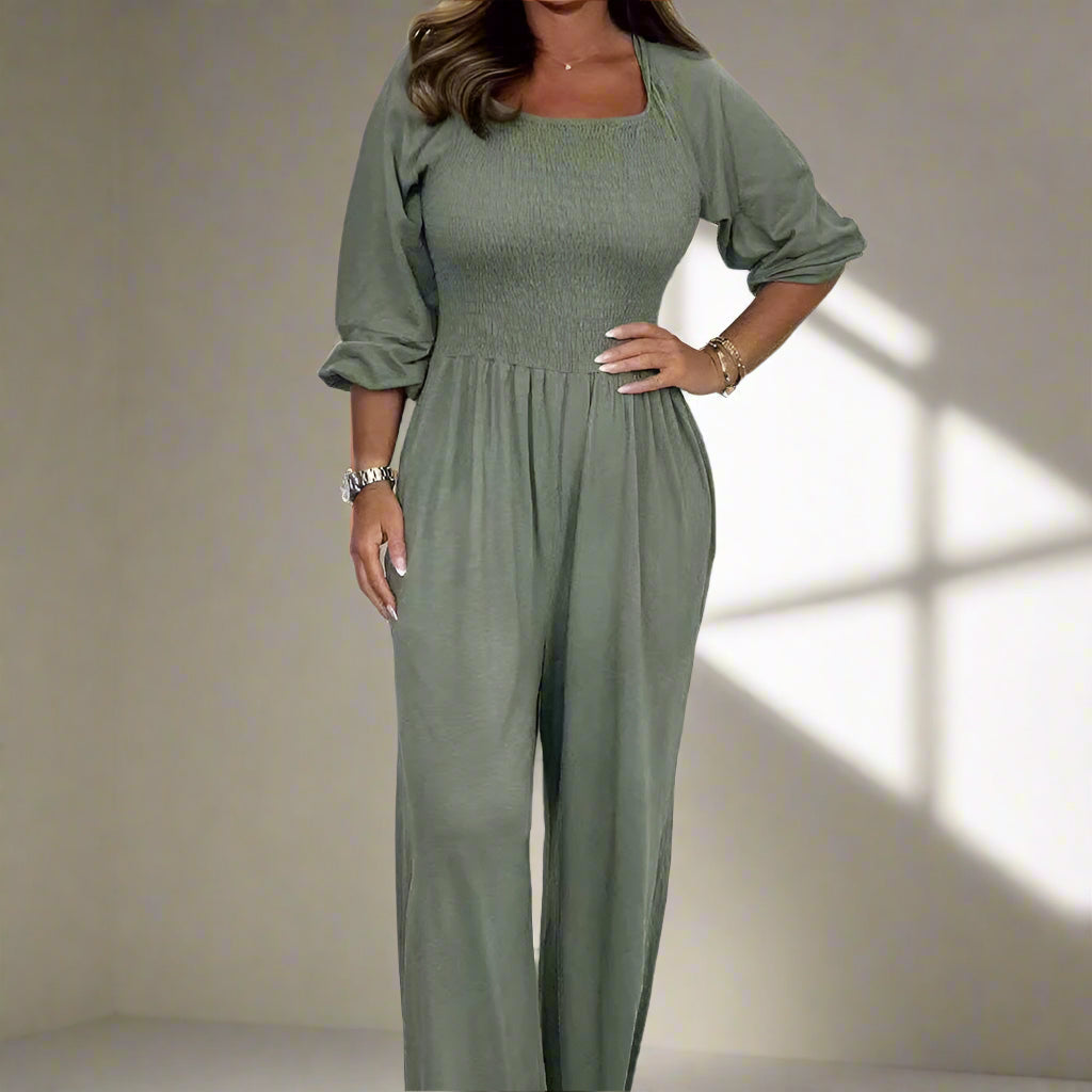Women's Rayon Jumpsuit with Square Neckline and Wide Leg-1