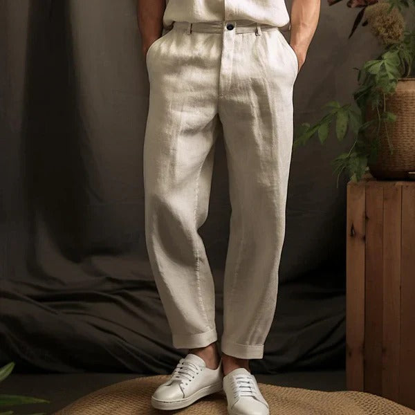 Men's Linen Trousers Lightweight Comfortable Fit-1