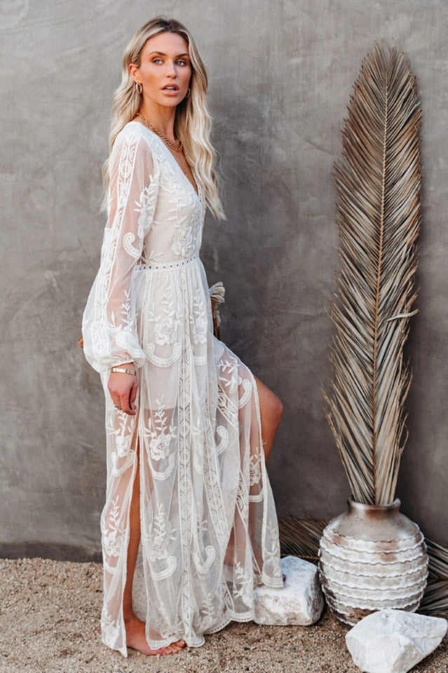 Women's Lace Maxi Dress with High Leg Slit 5