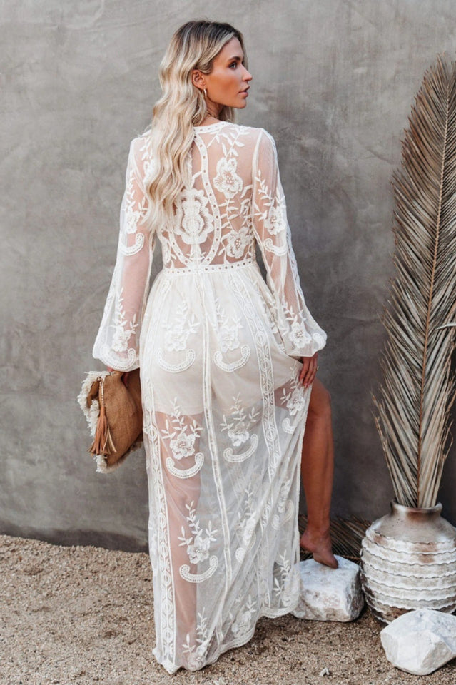 Women's Lace Maxi Dress with High Leg Slit 2