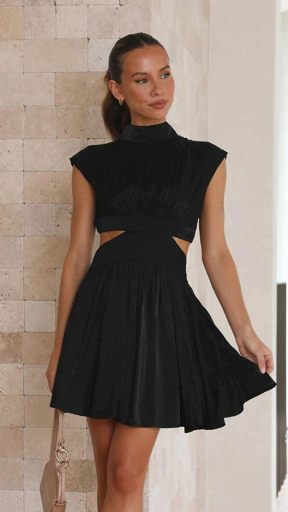 Women's Summer Mini Dress with High Neck and Pleated Design 2