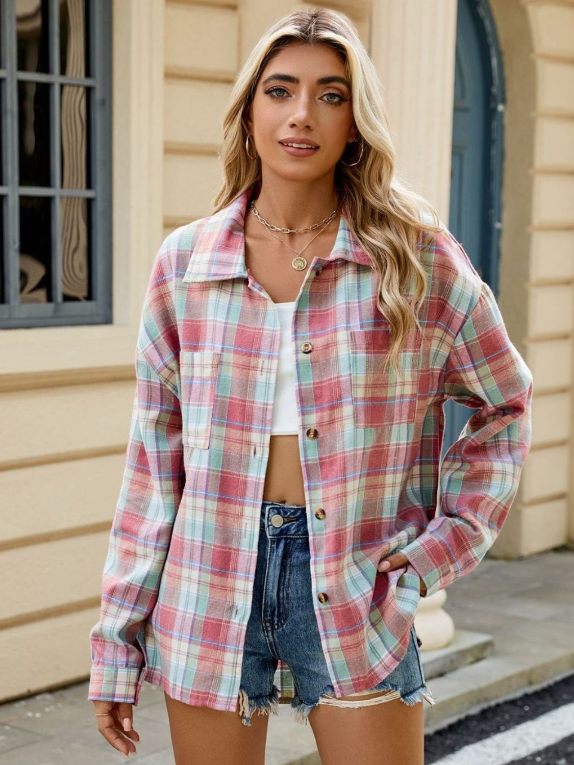 Women's Cotton Checkered Shirt Long Sleeve-4