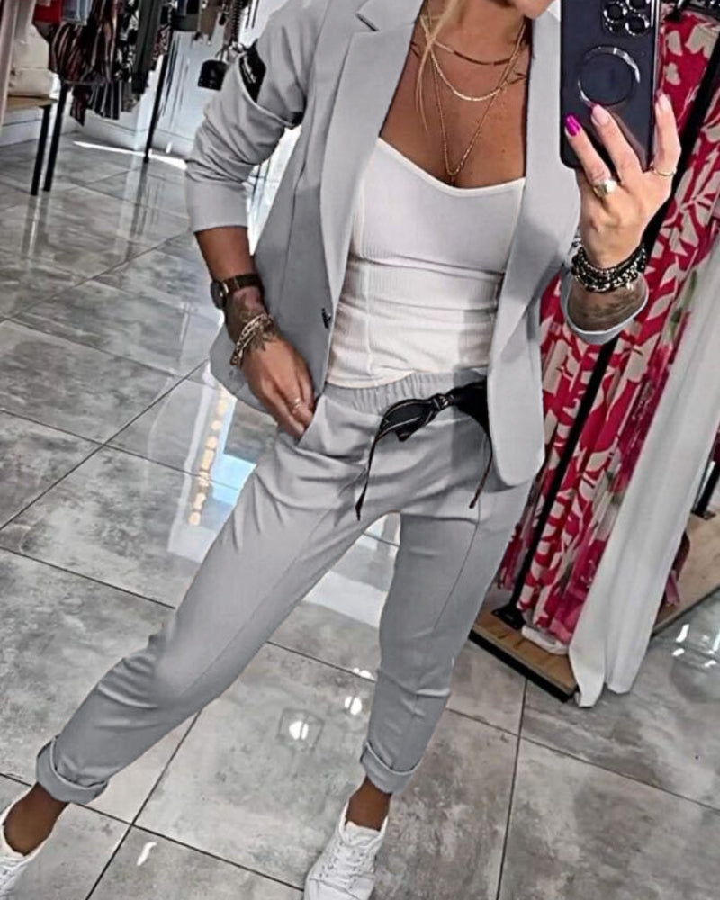 Variant image for Women's Soft Cotton Outfit Jacket Pants Set-17