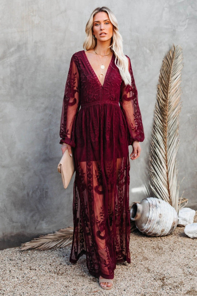 Variant image for Women's Lace Maxi Dress with High Leg Slit-6