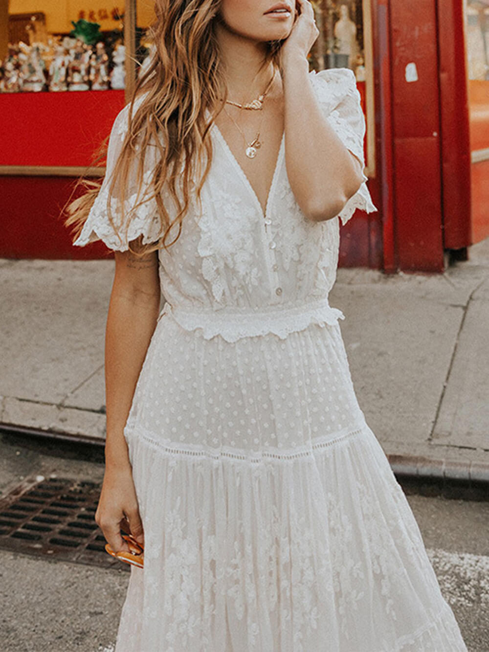 Women's Lace Midi Dress V-Neck for Cocktail and Formal Events-5