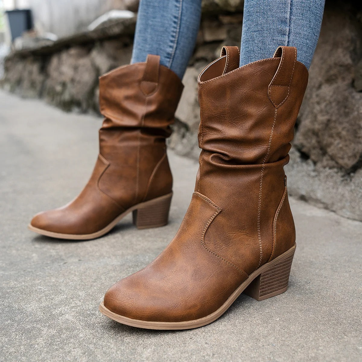 Women's Leather Cowboy Boots-2