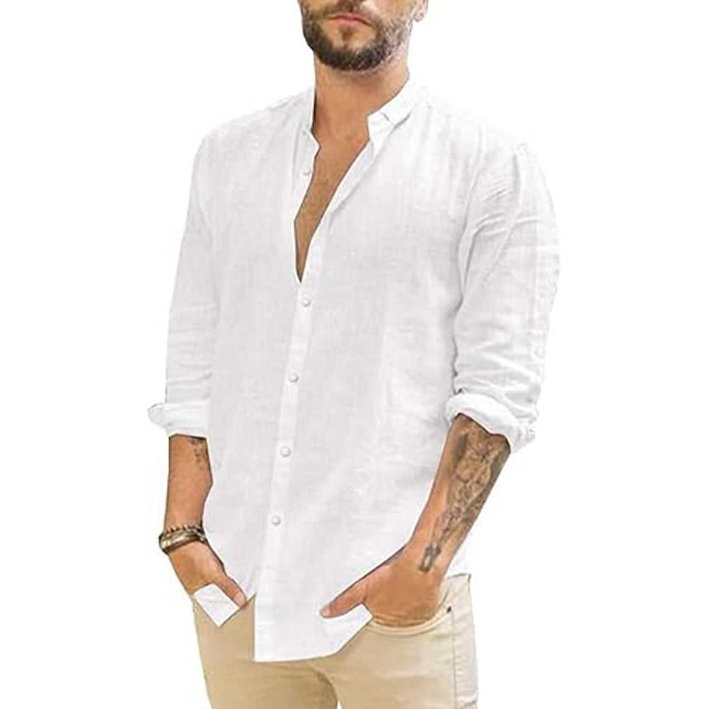 Men's Lightweight Linen Shirt with Mandarin Collar 1