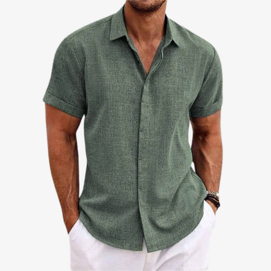 Men's Short Sleeve Button-Up Linen Shirt