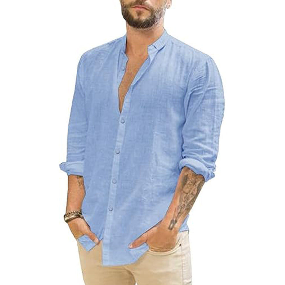 Men's Lightweight Linen Shirt with Mandarin Collar 5