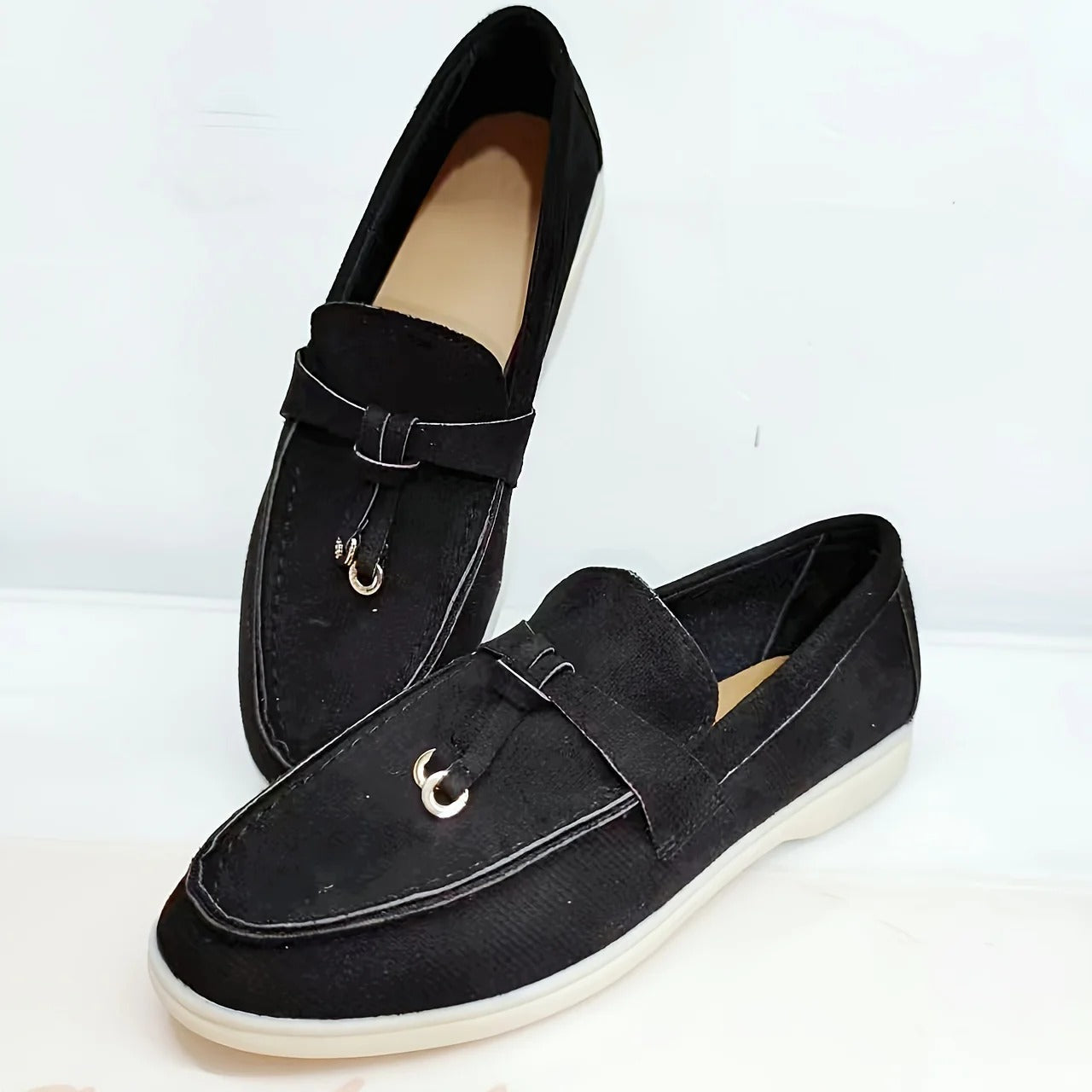 Women's Synthetic Leather Loafers with Gold-Tone Buckle-6