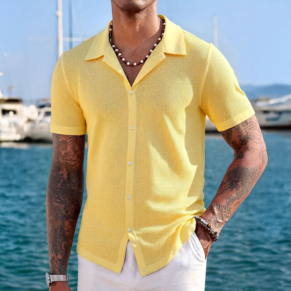 Men's Knit Shirt with Silky Collar for Casual Elegance 2