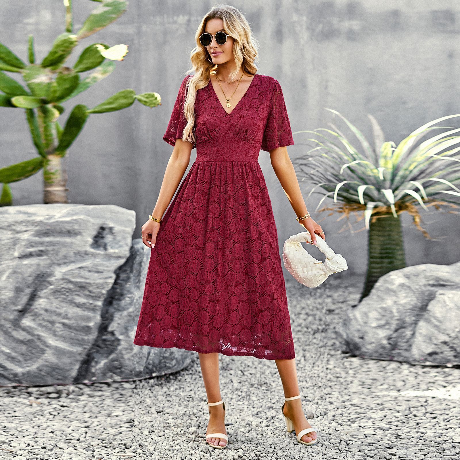 Women's Embroidered V-Neck Summer Dress with Ruffles 4