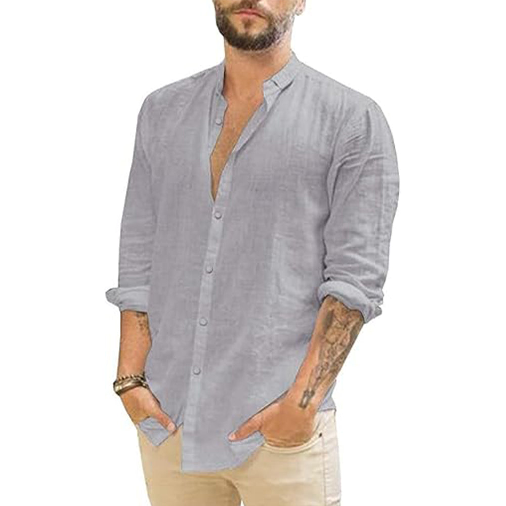 Men's Lightweight Linen Shirt with Mandarin Collar 6