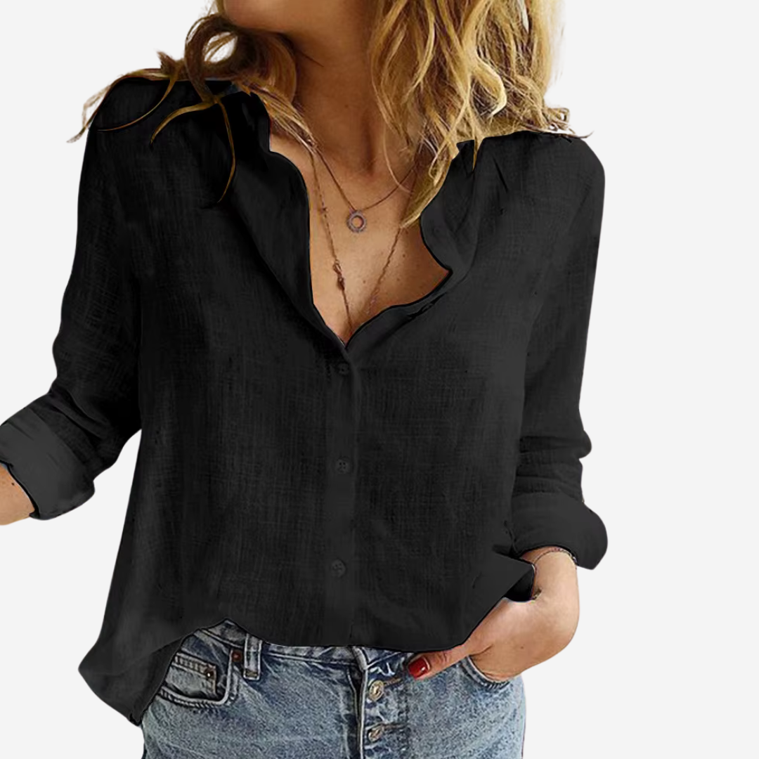 Women's Linen Blouse Long Sleeve Tops-5