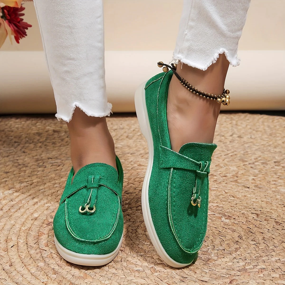 Women's Synthetic Leather Loafers with Gold-Tone Buckle-2