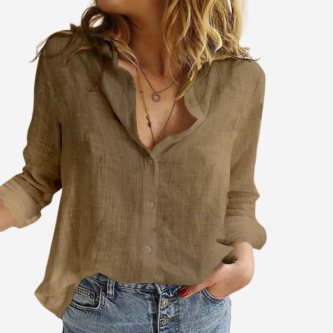 Women's Linen Blouse Long Sleeve Tops-4