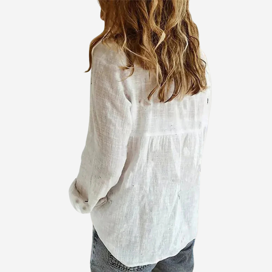 Women's Linen Blouse Long Sleeve Tops-3