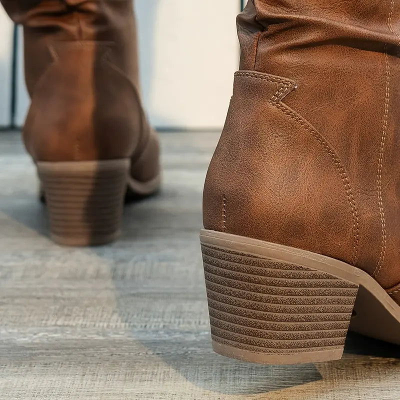 Ankle Boot - Pointed Toe And Chunky Heel For Balance