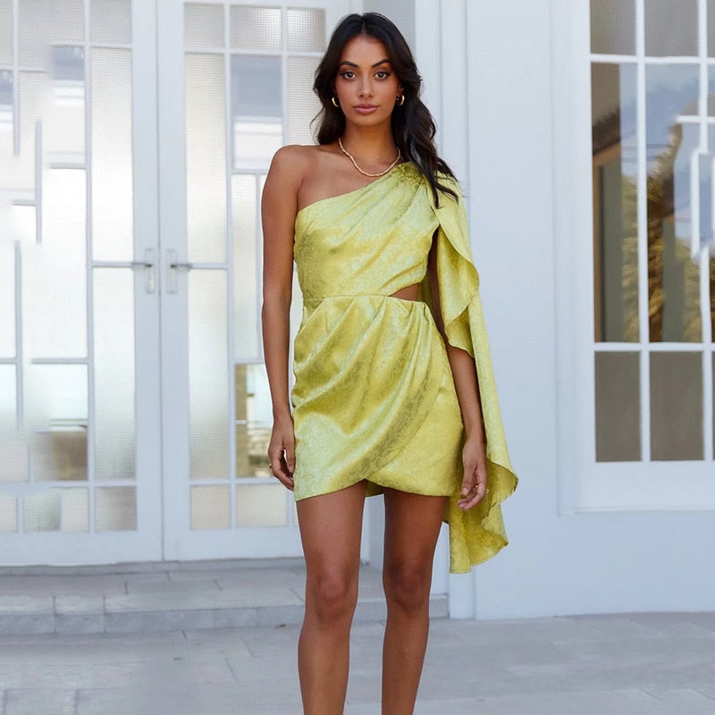 Women's Asymmetrical Cocktail Dress with Elegant Cape Detail-1