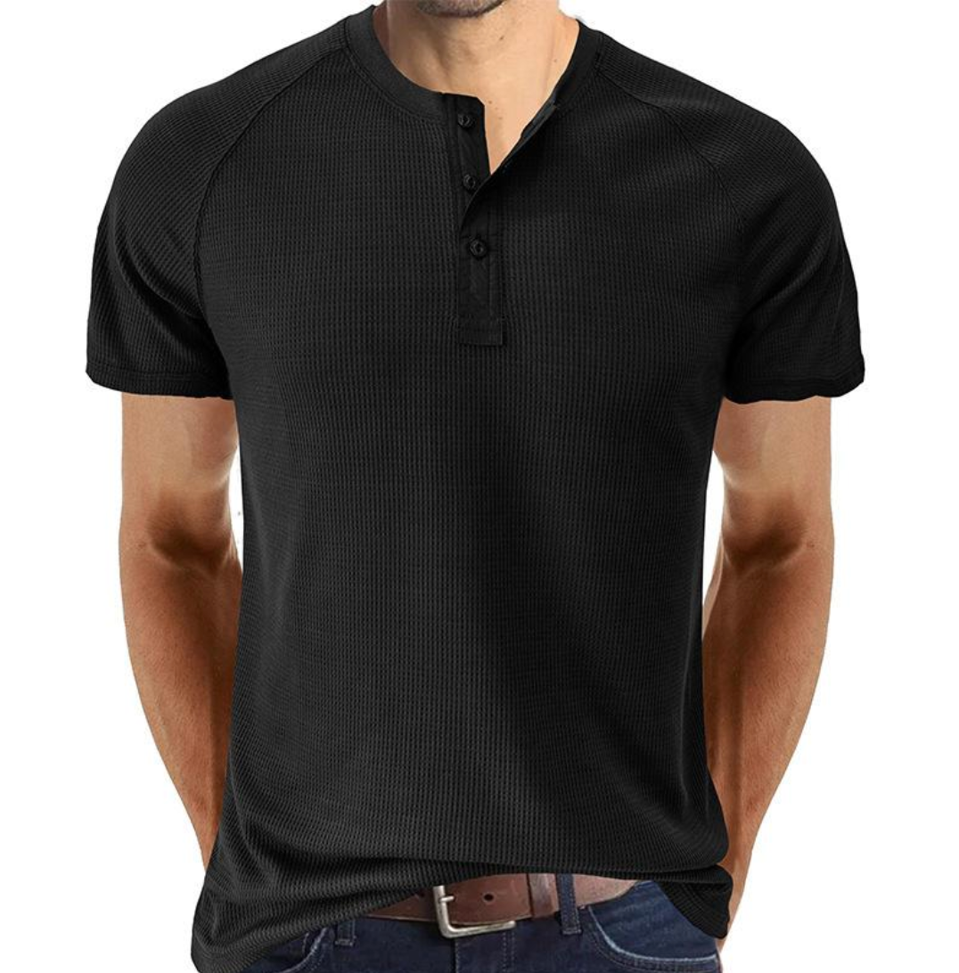 Men's Cotton Short Sleeve Henley Shirt-3