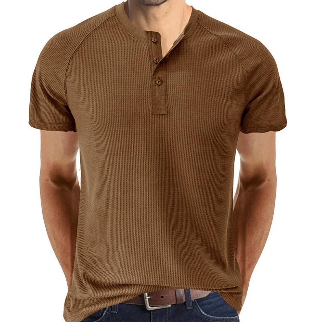 Men's Cotton Short Sleeve Henley Shirt-5