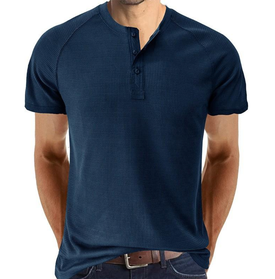Men's Cotton Short Sleeve Henley Shirt-2