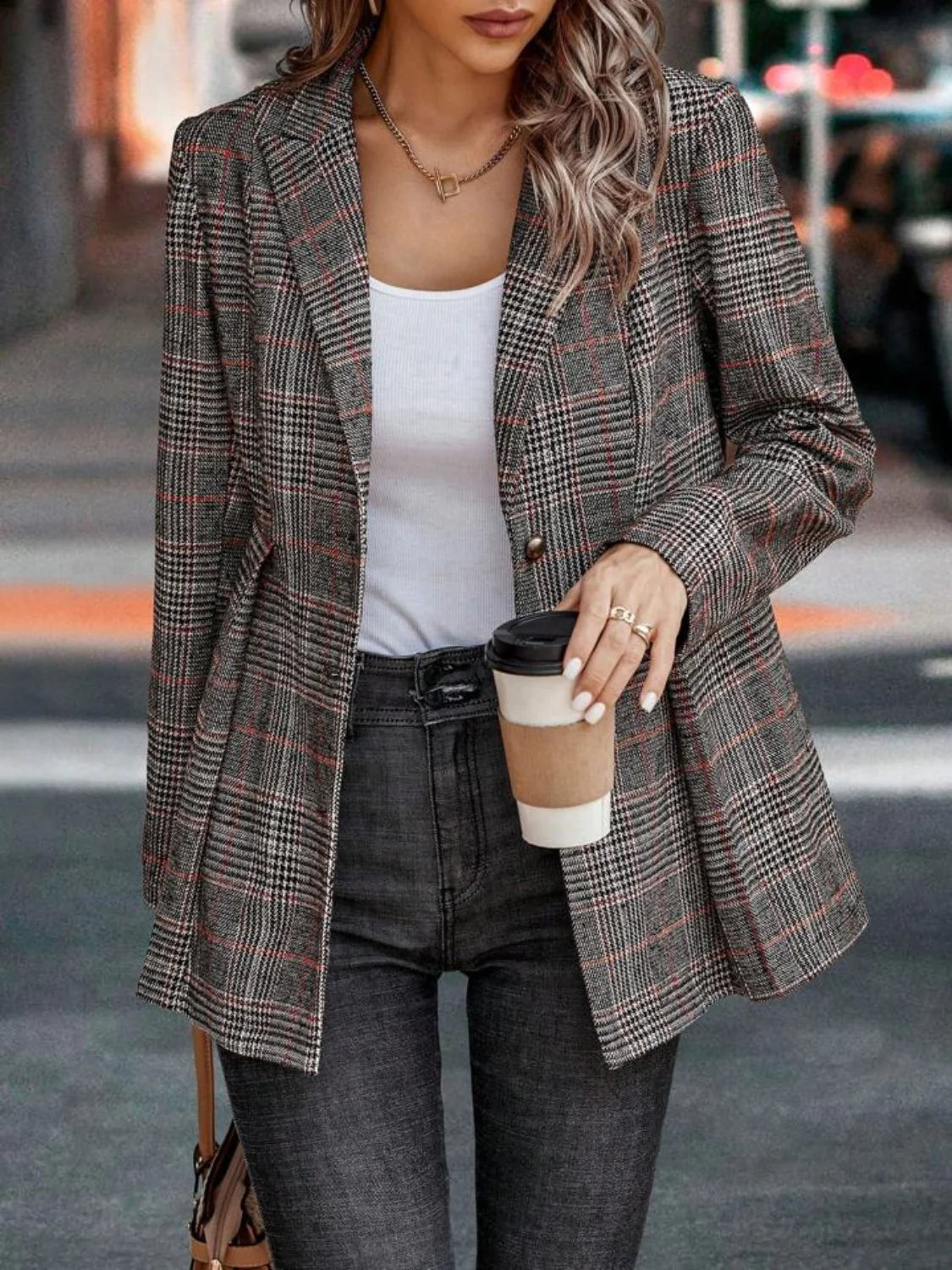 Blazer Jacket - Tailored Plaid Shape And Structured Shoulders
