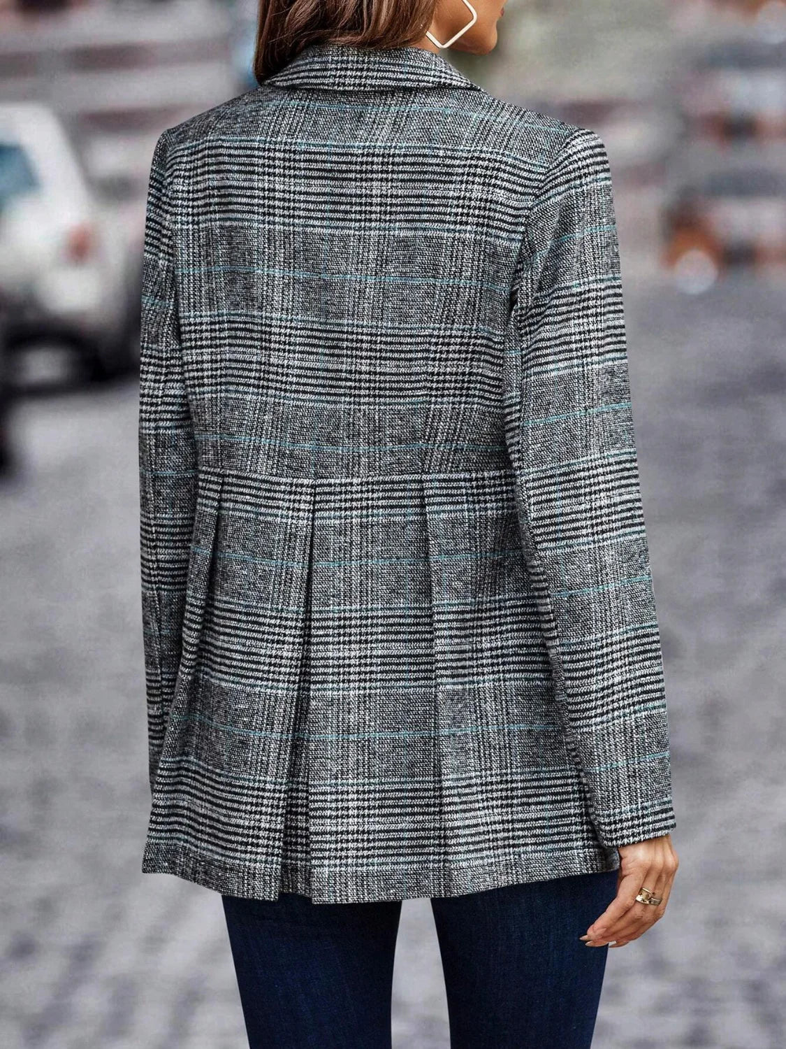 Blazer Jacket - Tailored Plaid Shape And Structured Shoulders