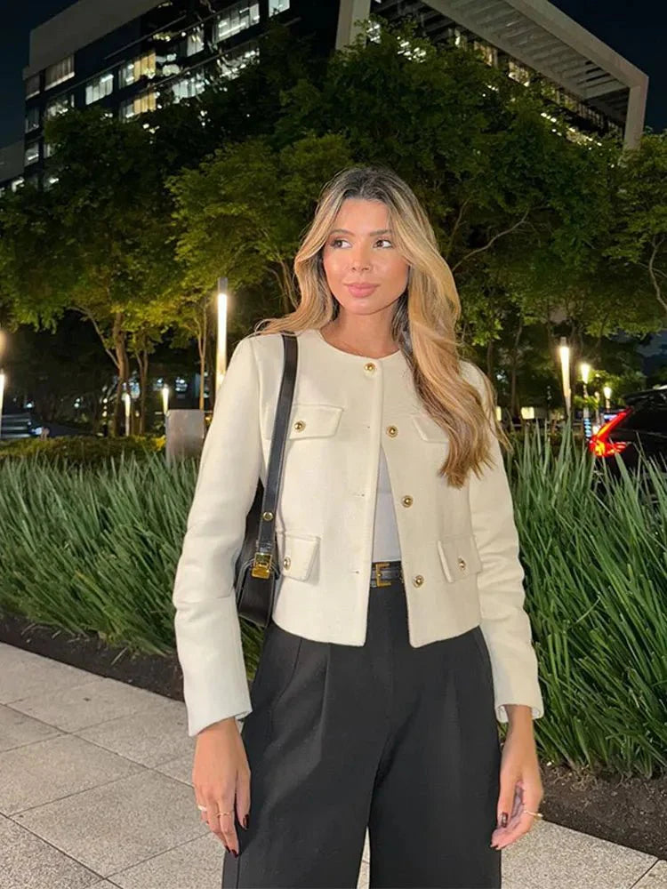 Blazer - Tailored Tweed Blend & Structured Front Shape