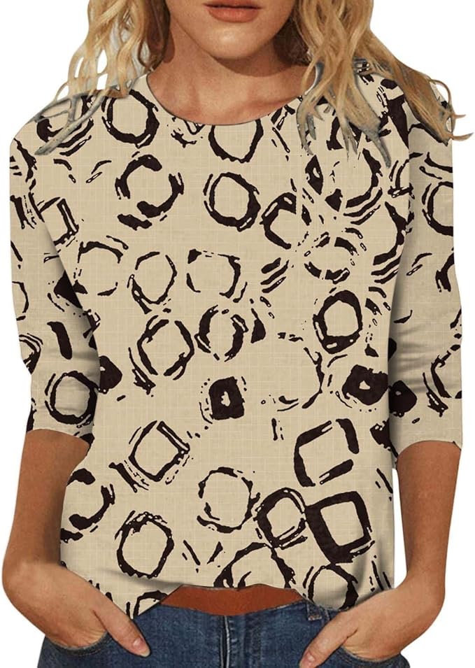 Blouse - Breathable Blend V Neck Geometric Print & Drape