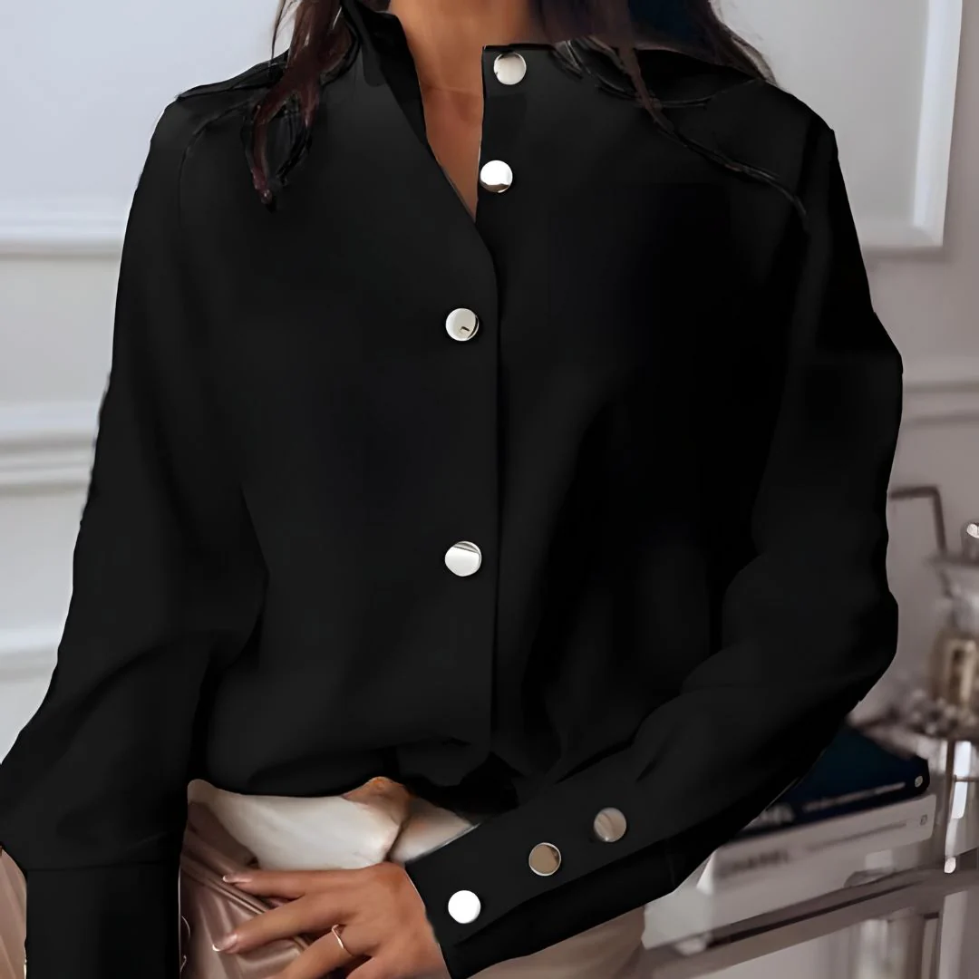 Blouse - Button Front & Loose Cut With Structured Collar