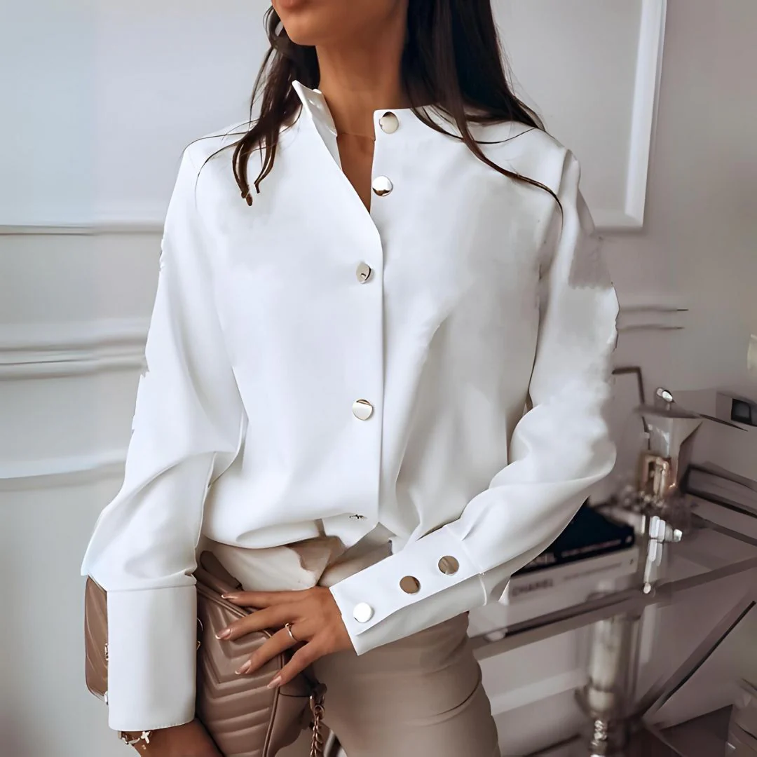 Blouse - Button Front & Loose Cut With Structured Collar