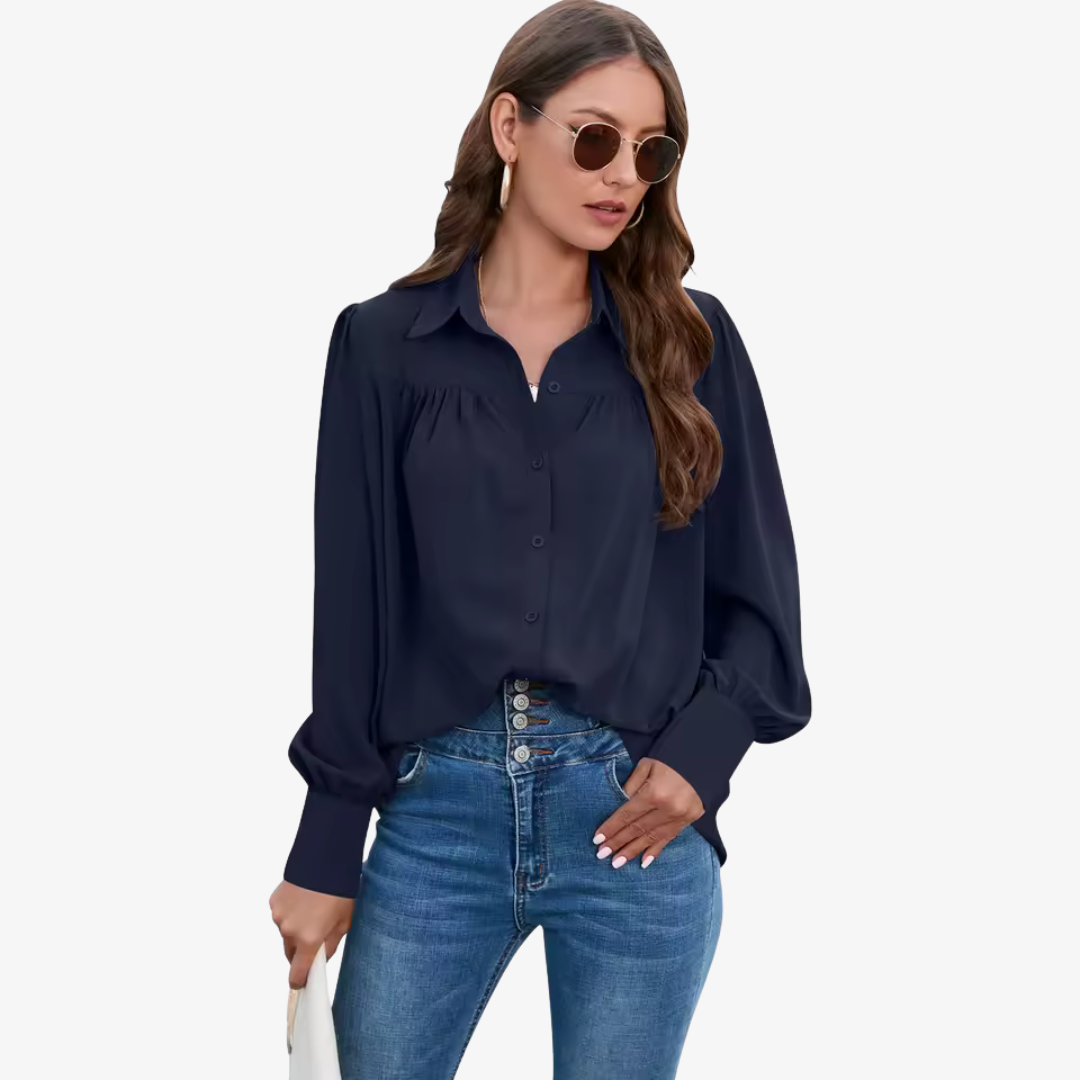 Blouse - Chiffon Blend Lantern Sleeves & Easy Movement