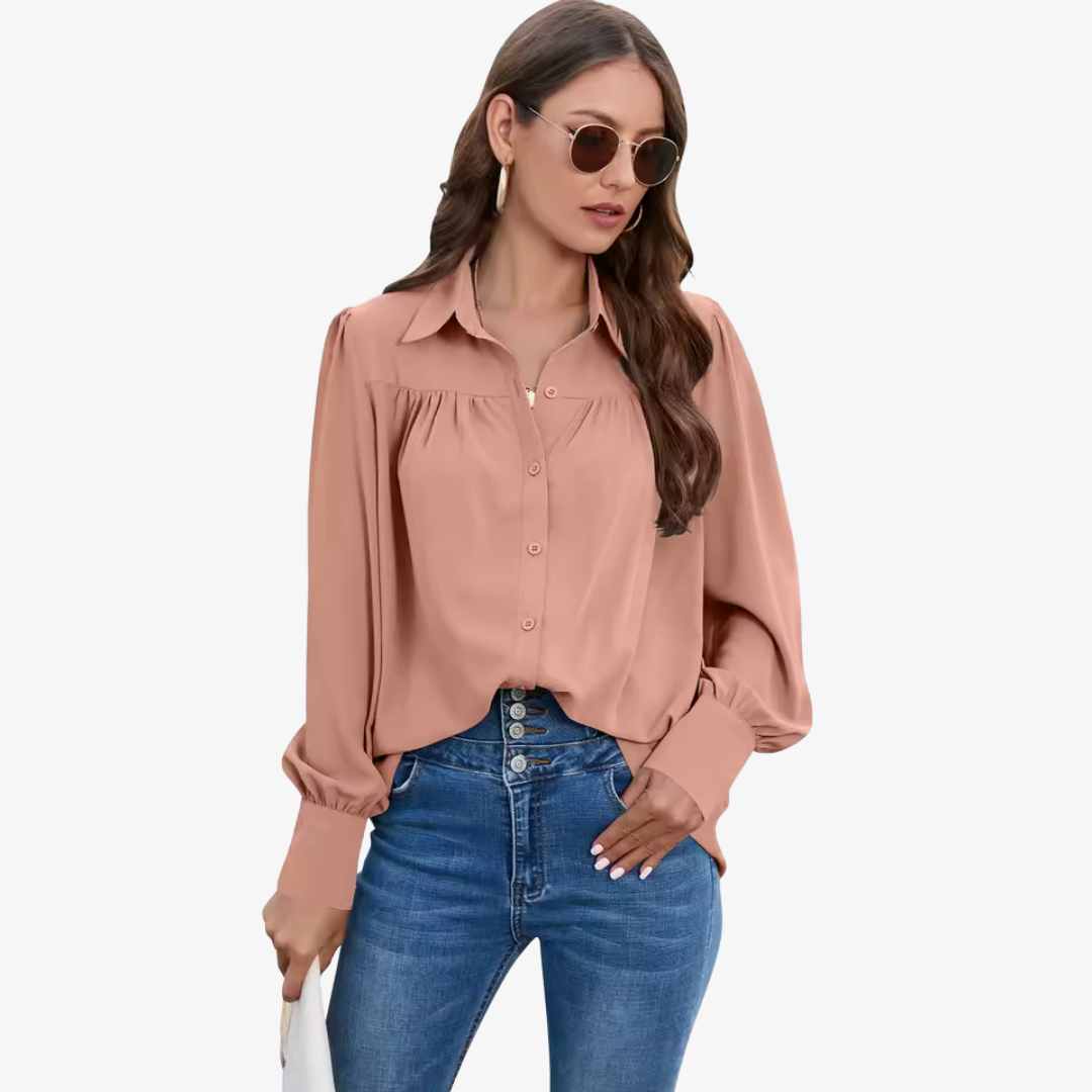 Blouse - Chiffon Blend Lantern Sleeves & Easy Movement