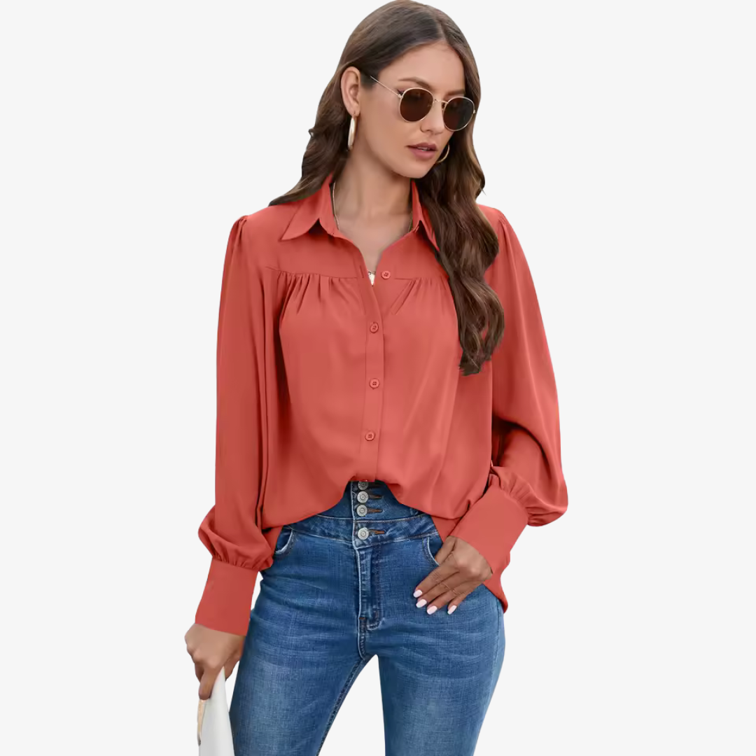Blouse - Chiffon Blend Lantern Sleeves & Easy Movement
