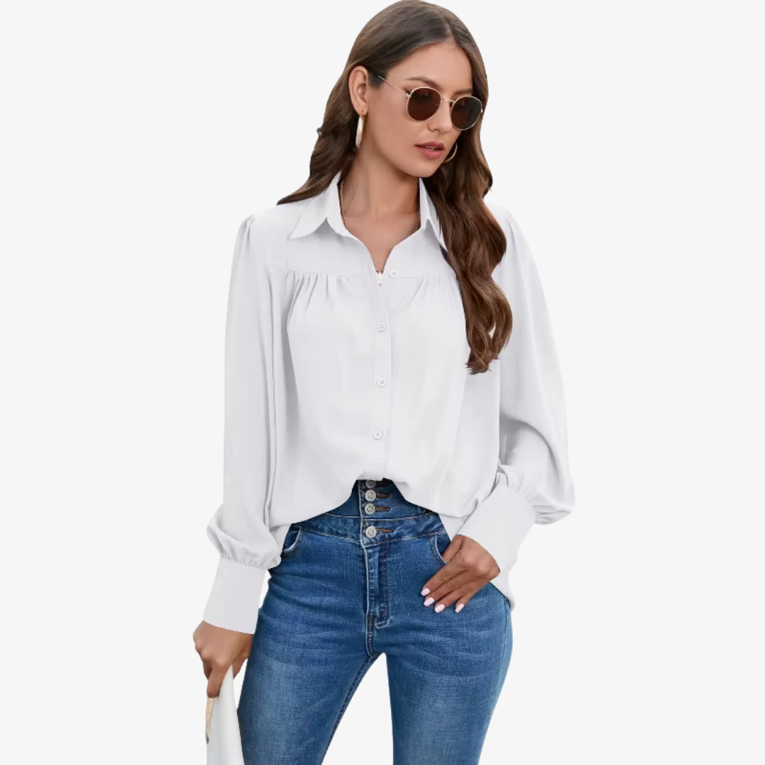 Blouse - Chiffon Blend Lantern Sleeves & Easy Movement