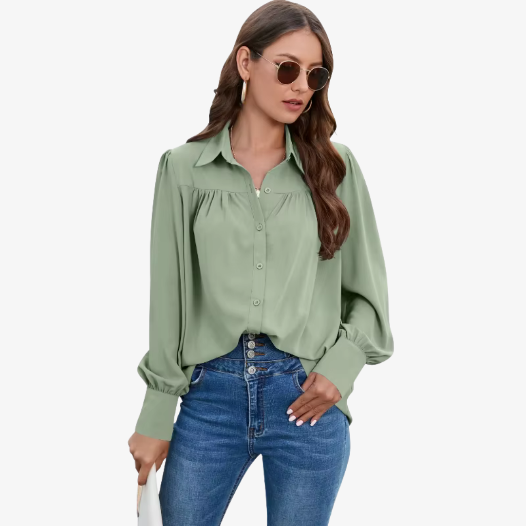 Blouse - Chiffon Blend Lantern Sleeves & Easy Movement
