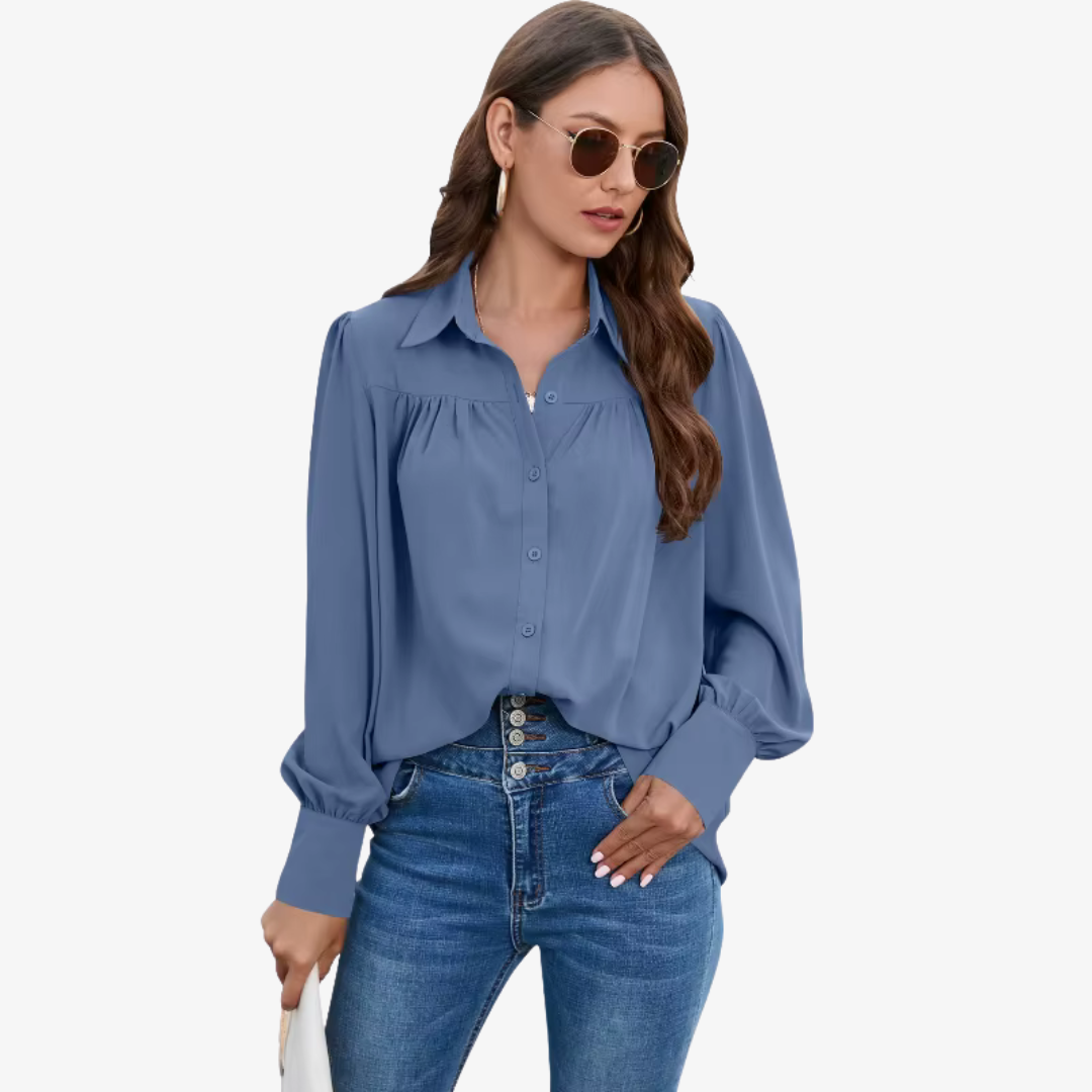 Blouse - Chiffon Blend Lantern Sleeves & Easy Movement