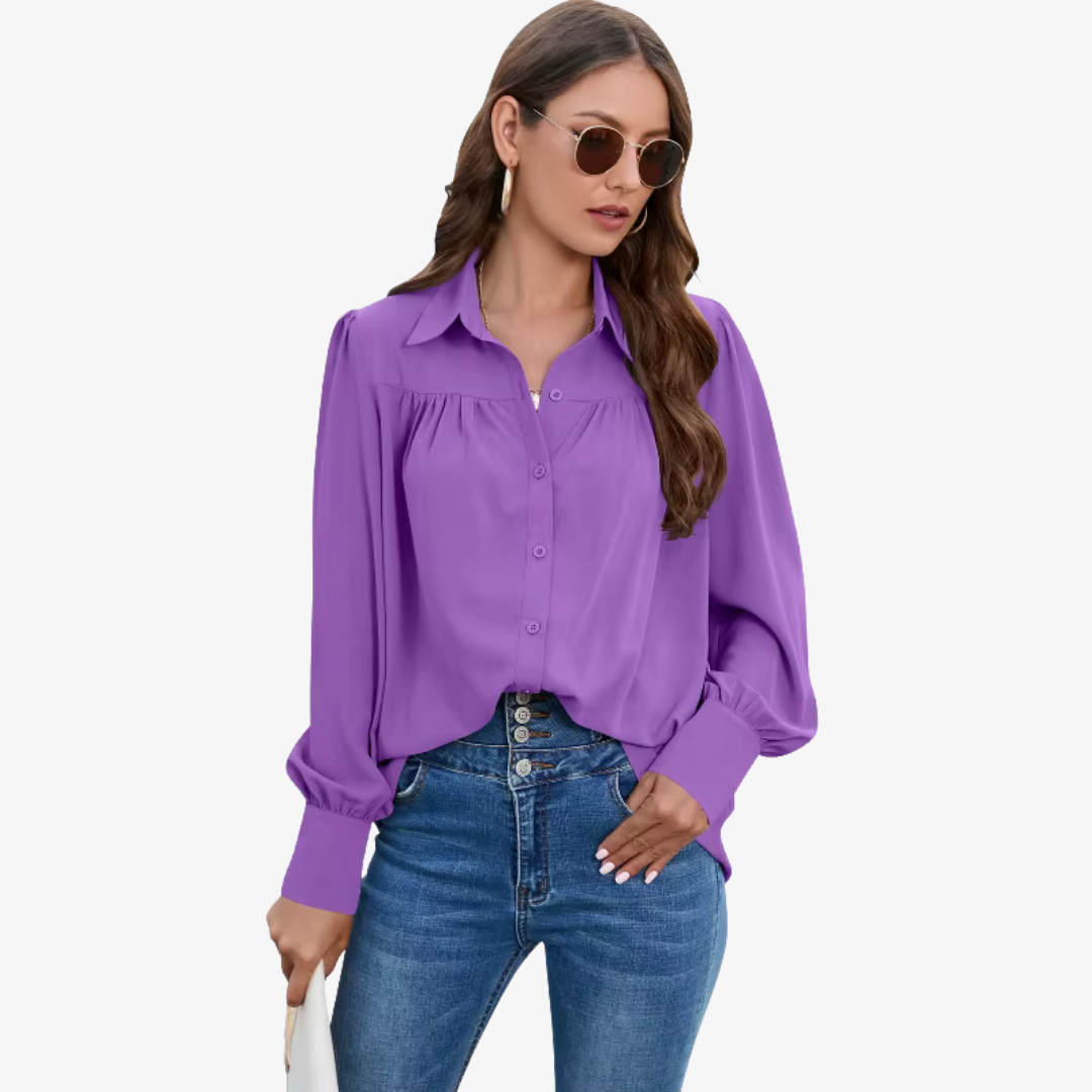 Blouse - Chiffon Blend Lantern Sleeves & Easy Movement