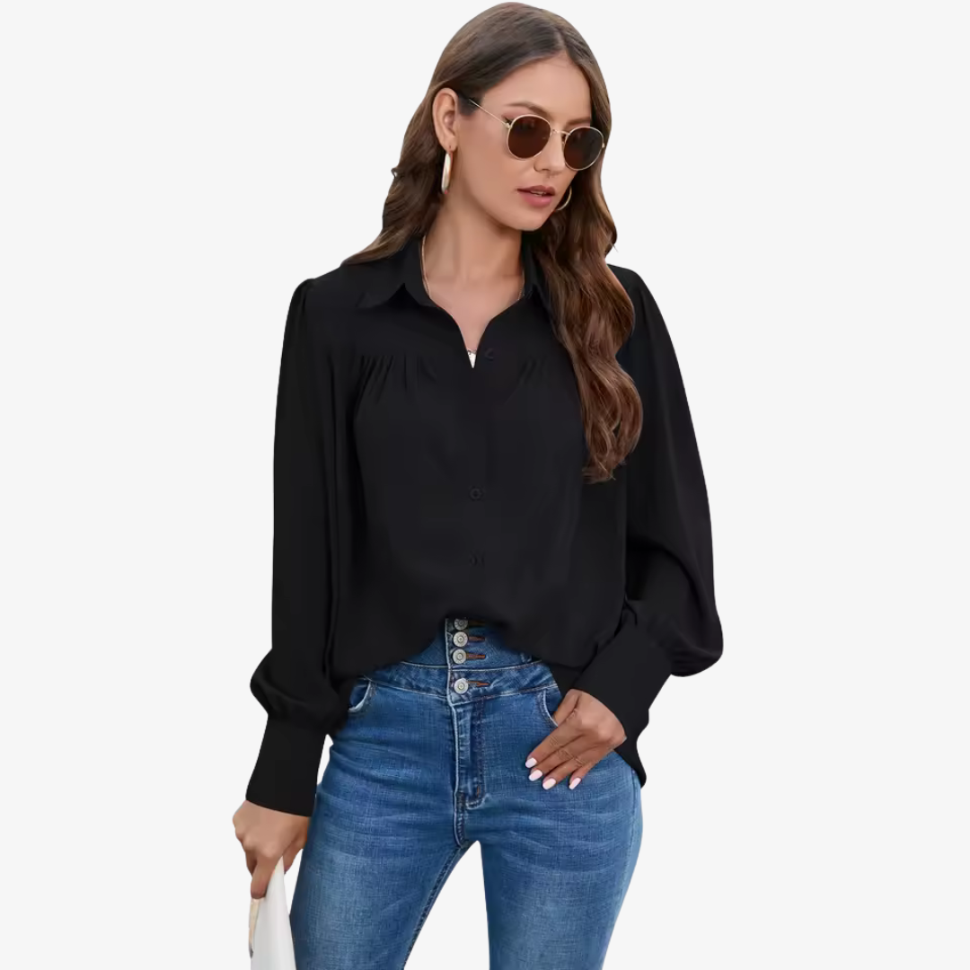 Blouse - Chiffon Blend Lantern Sleeves & Easy Movement