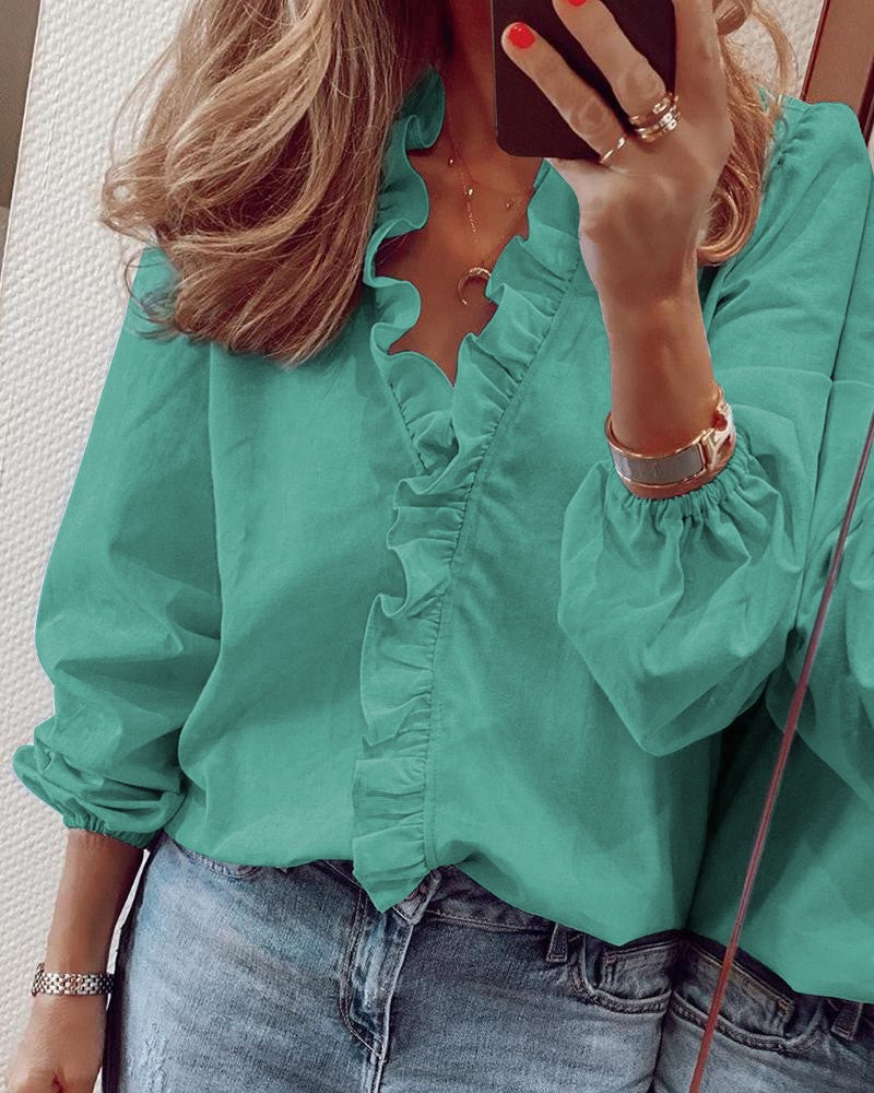 Blouse – Polyester Blend Puff Sleeves & Fitted Shape