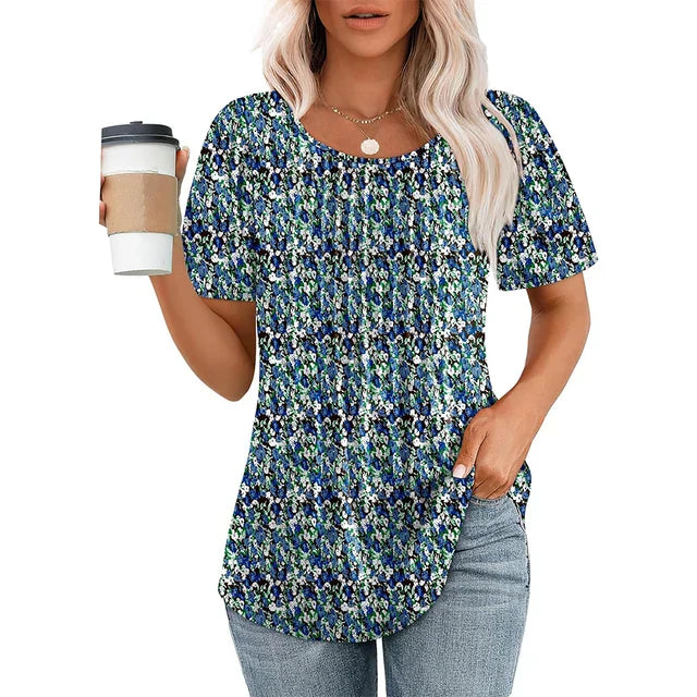 Blouse - Puff Sleeves And Pleated Front For Shaped Fit