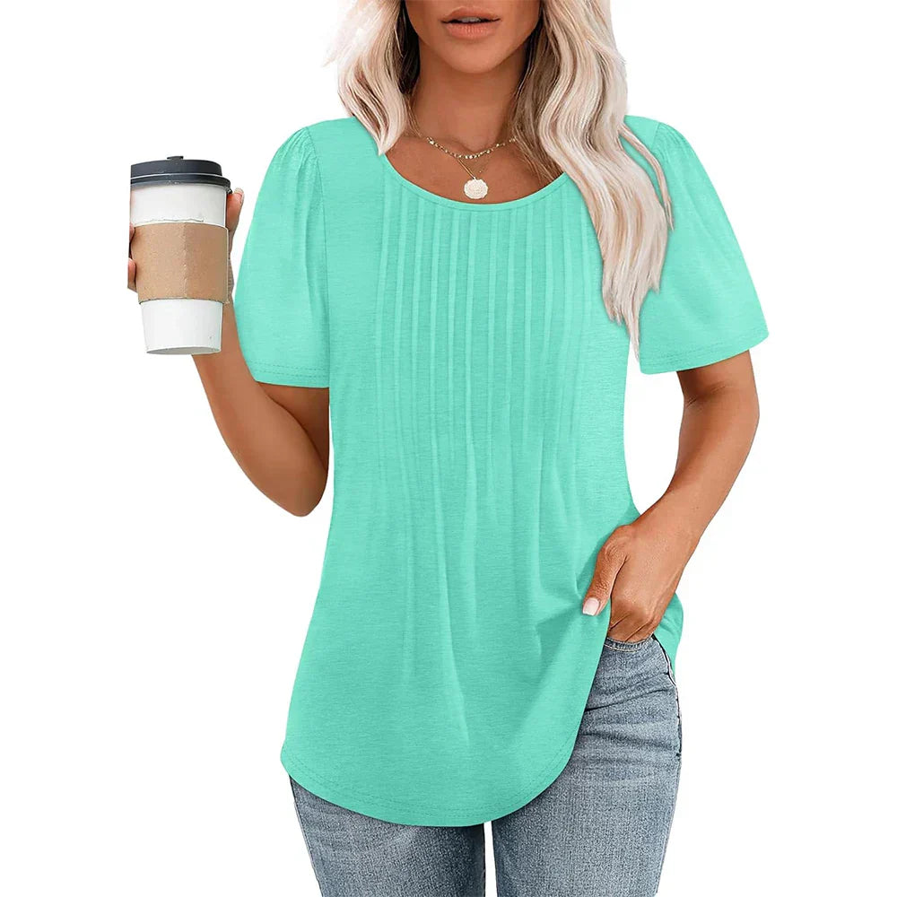 Blouse - Puff Sleeves And Pleated Front For Shaped Fit