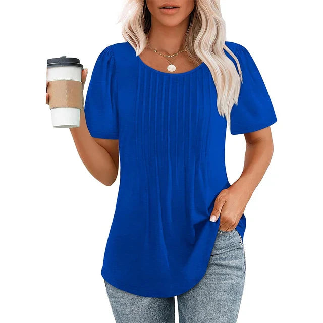 Blouse - Puff Sleeves And Pleated Front For Shaped Fit
