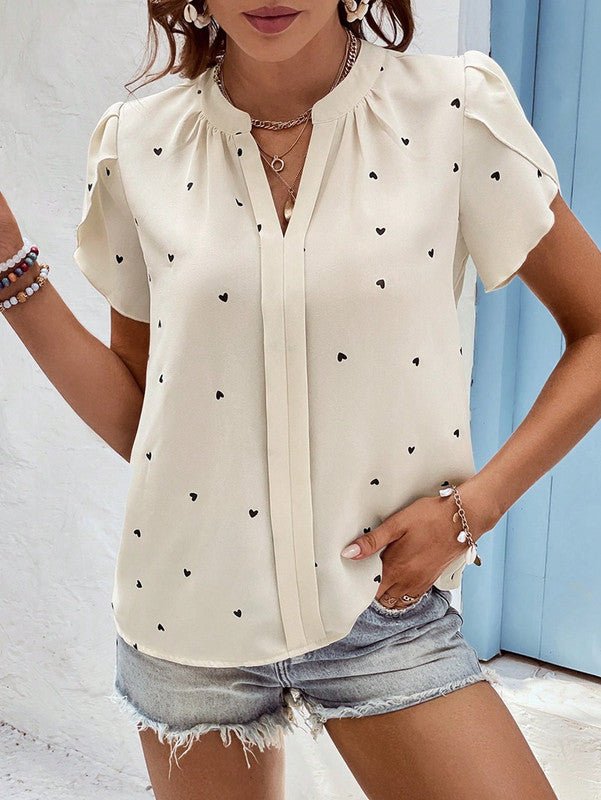 Blouse - Soft-Blend All Over Heart Print & Relaxed Fit